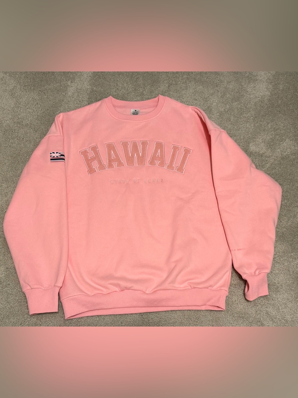 NWOT Hawaii Embroidered Oversized Sweatshirt Pink Strawberry Cream L